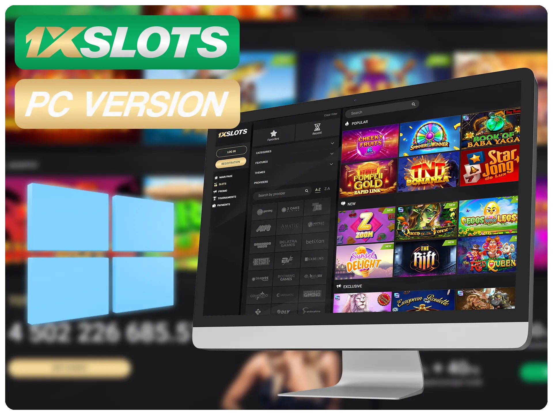 Utilice la versión para PC del sitio web de 1xSlots en cualquier ordenador.