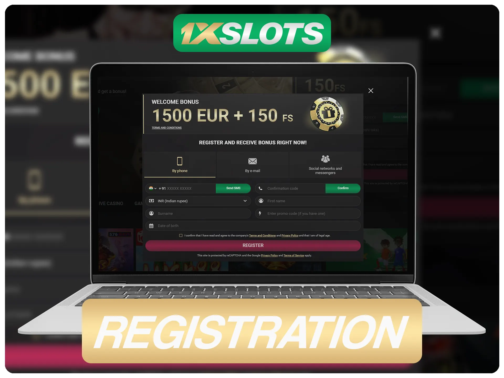 Registre una nueva cuenta 1xSlots entrando en la página especial.